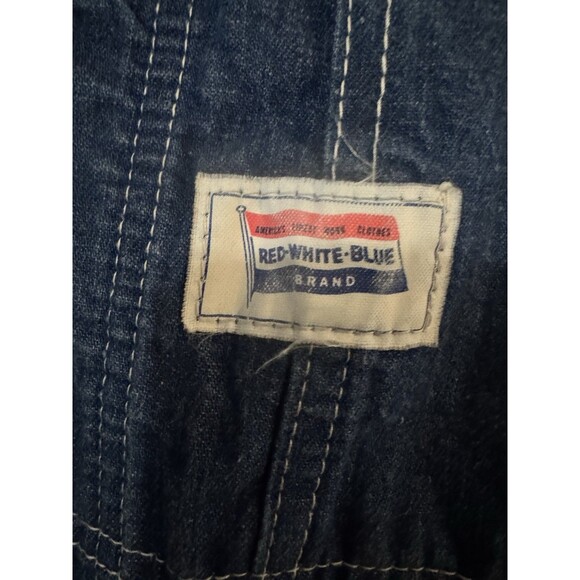 Vtg 10 Ounce Overalls Mens Red White Blue Workwear Denim Bib Made In USA - Picture 2 of 5